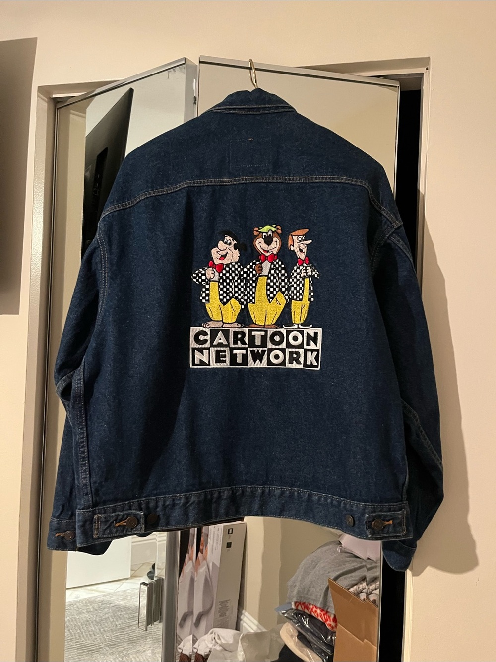 Vintage Cartoon Network Denim Jacket with Embroidered Character Design